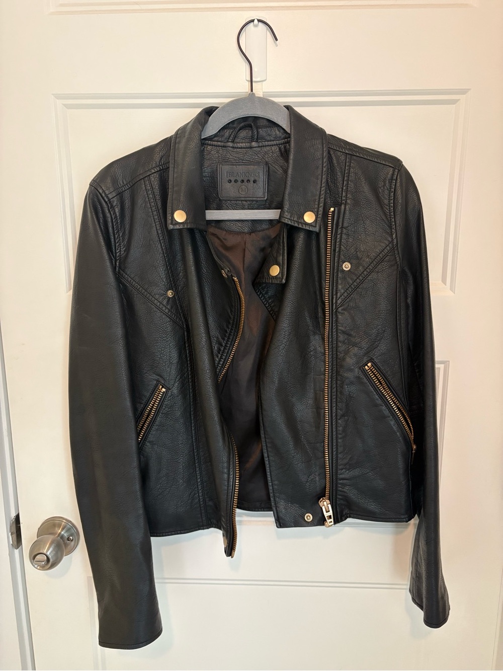 Blank NYC Black Faux Leather Moto Jacket with Gold Hardware